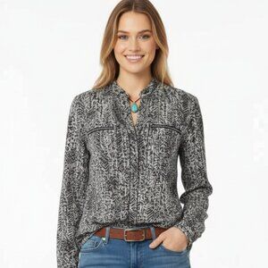 MICHAEL KORS Tunic Top Sz 6 Black White Herringbone Print Casual Dressy V-Neck